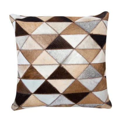 Housse de coussin en véritable cuir de vache 100 % naturel, 45 × 45 cm, motif vache marron crème, housse de coussin luxueuse pour décoration intérieure.