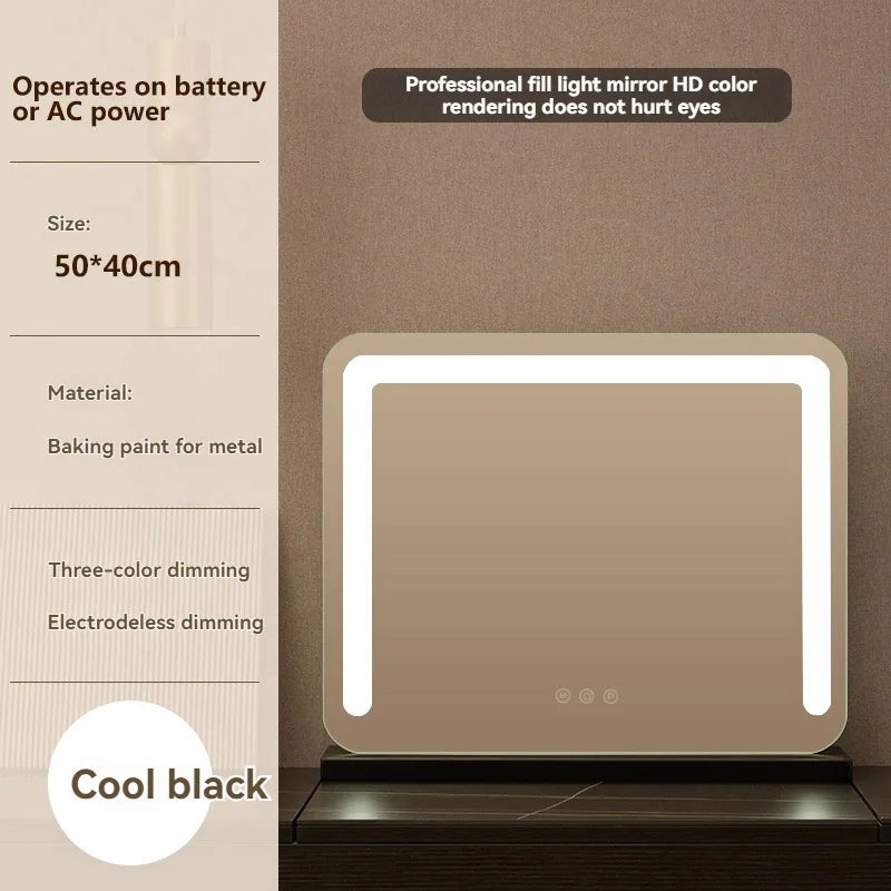 Grand miroir de maquillage LED intelligent de bureau avec éclairage, miroir de coiffeuse de table rotatif avec éclairage pour la maison