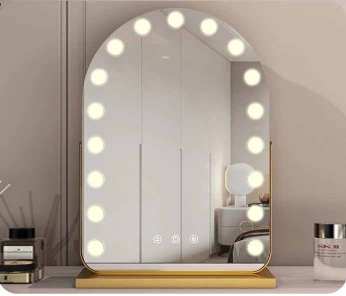 Miroir de maquillage LED avec éclairage, miroir de beauté portable pour salle de bain et chambre, miroir de bureau rechargeable
