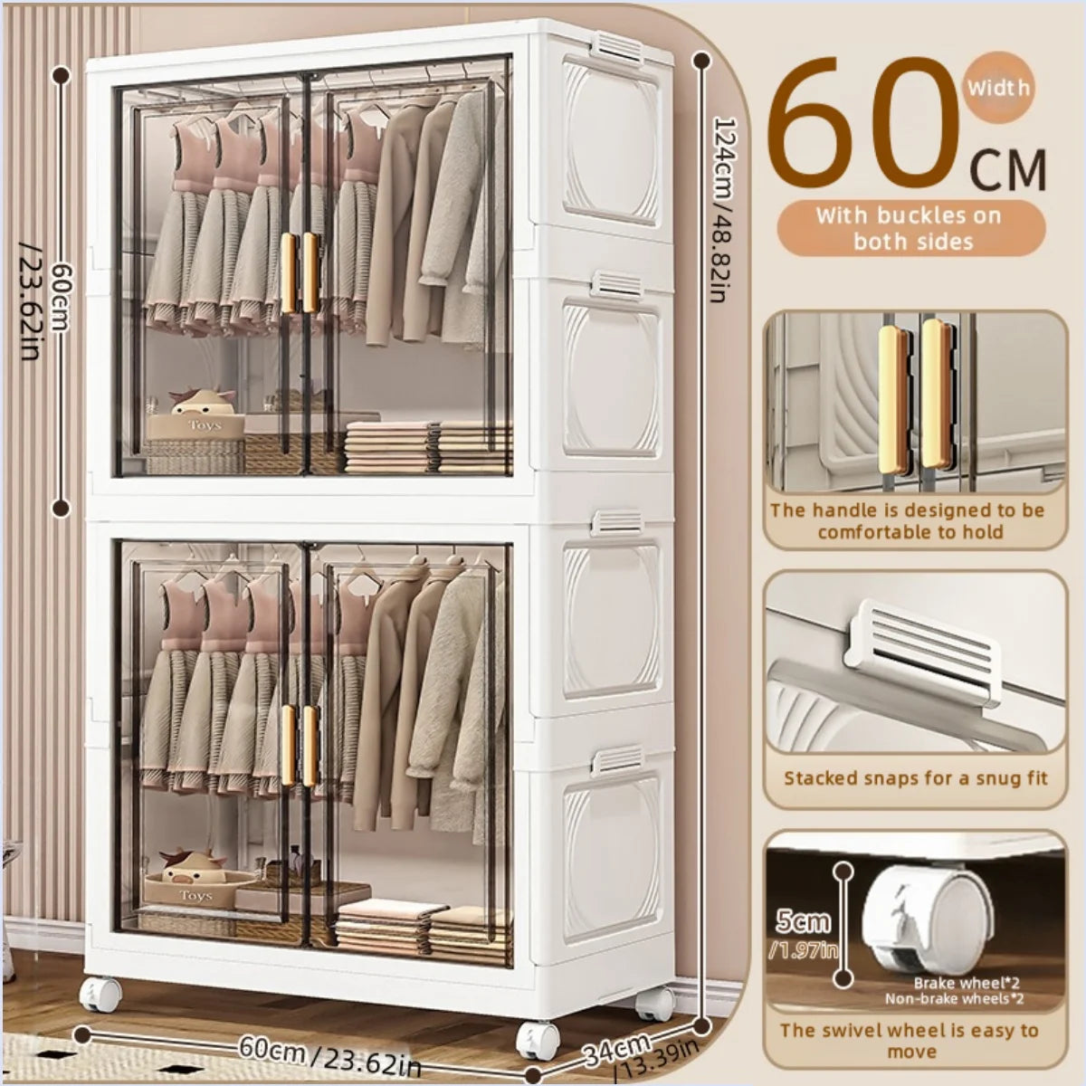Boîte de rangement pliable en plastique, armoire simple pour chambre et dressing, meuble de rangement pour jouets, sans installation requise.