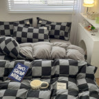 Parure de lit à carreaux, douce et agréable pour la peau, comprenant housse de couette, taies d’oreiller et drap de lit, linge de lit pour maison, disponible en tailles simple, double, Queen et King.