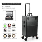 Organisateur 3-en-1 portable et interchangeable en aluminium pour maquillage, avec miroir LED et poignée télescopique – rangement pour accessoires de beauté