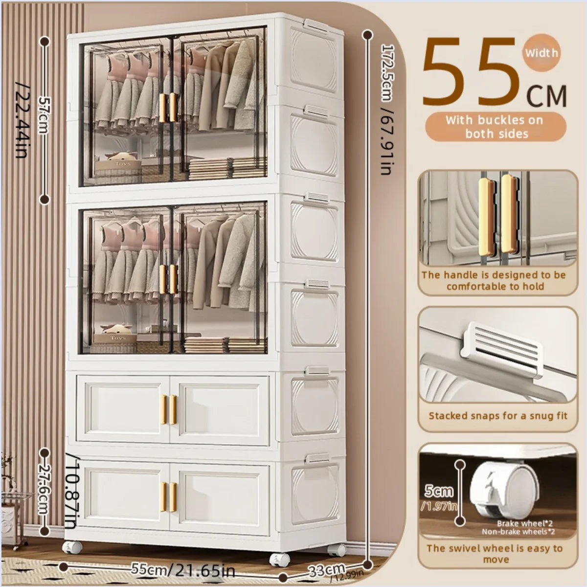 Boîte de rangement pliable en plastique, armoire simple pour chambre et dressing, meuble de rangement pour jouets, sans installation requise.