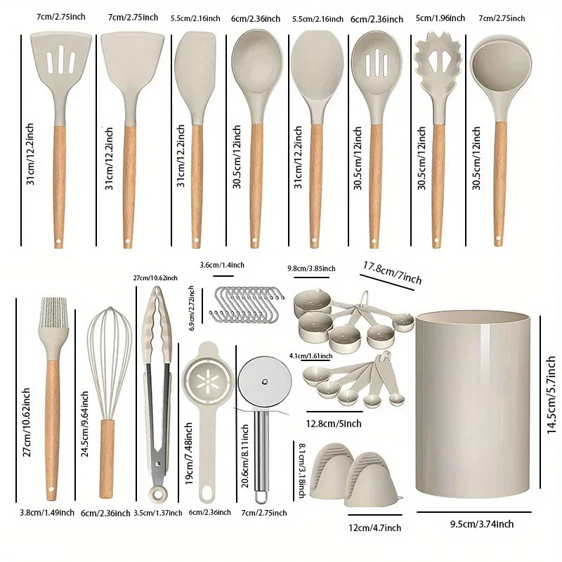 Set de 36 ustensiles de cuisine en silicone avec support
