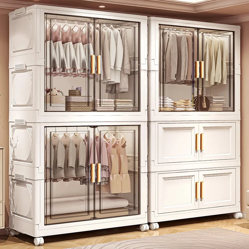 Boîte de rangement pliable en plastique, armoire simple pour chambre et dressing, meuble de rangement pour jouets, sans installation requise.