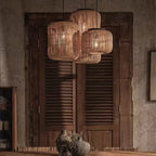 Suspension japonaise Wabi-Sabi en rotin tressé, style lanterne, pour chambre, maison d’hôtes ou salon de thé, luminaire décoratif pour plafond.