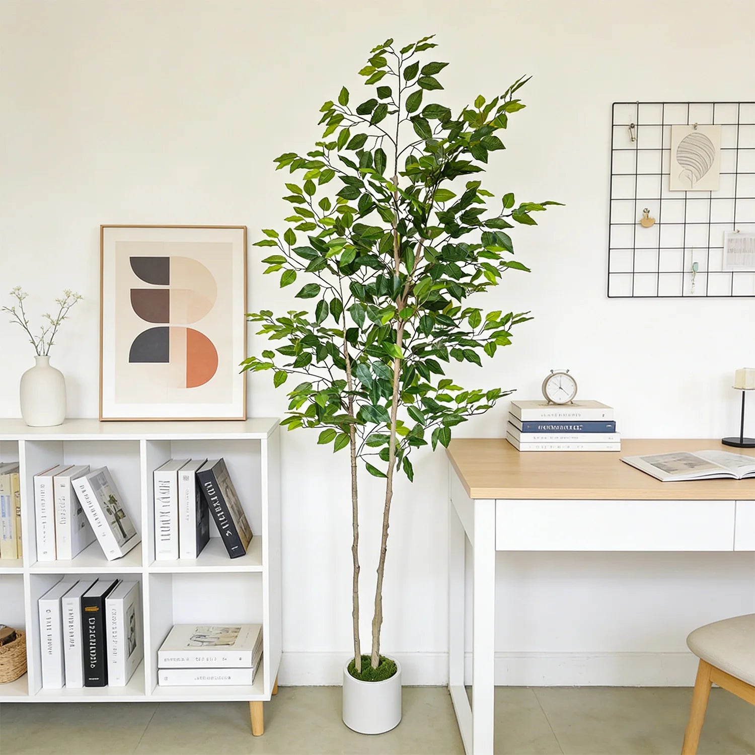 Ficus artificiel de 140 à 210 cm, plante artificielle à double tronc, décoration végétale synthétique pour intérieur, salon et maison.