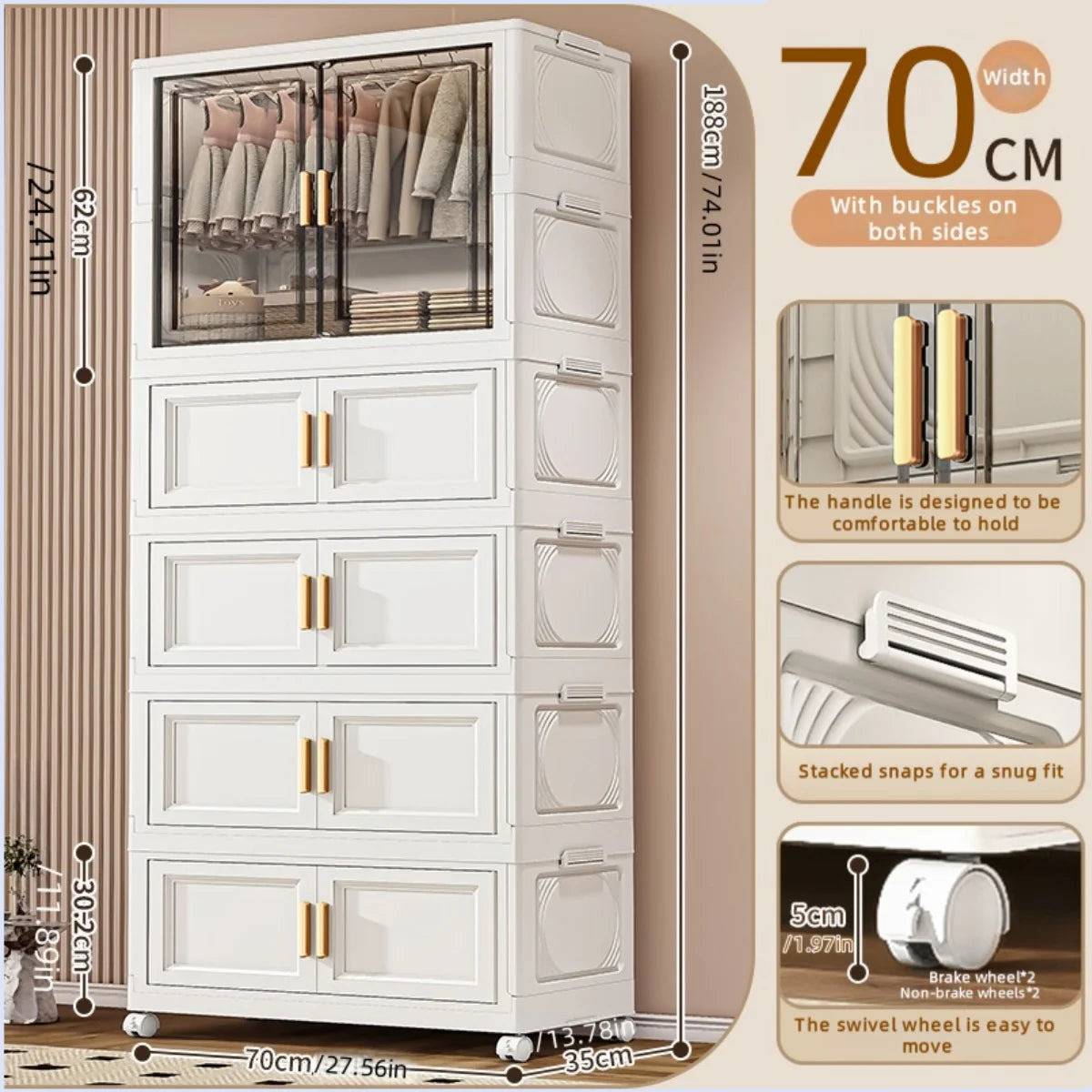 Boîte de rangement pliable en plastique, armoire simple pour chambre et dressing, meuble de rangement pour jouets, sans installation requise.