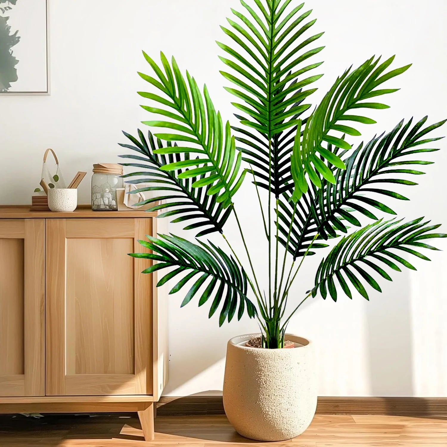 Grand palmier artificiel tropical de 50 à 120 cm, plante artificielle avec feuilles de palmier vertes en plastique, idéale pour la décoration de la maison et du jardin.
