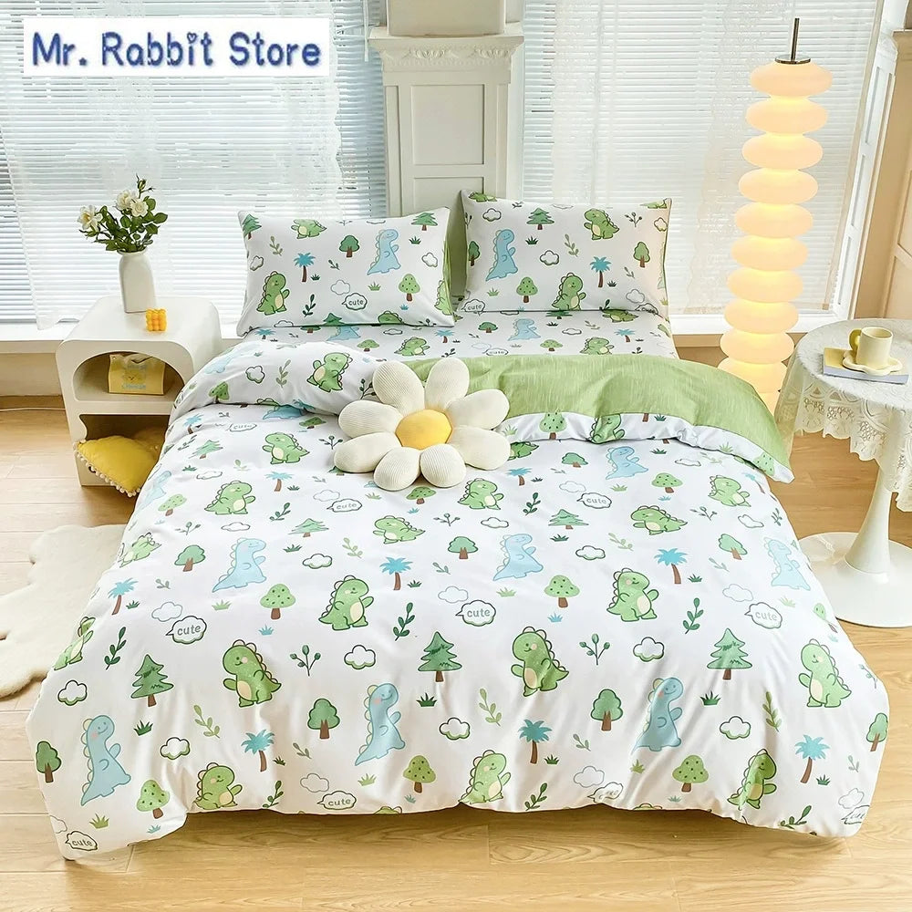 Ensemble 2/3 pièces pour lit Queen/King, housse de couette double avec imprimé floral vert et taies d’oreiller, style nordique, parure de lit confortable avec housse de couette.