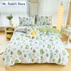 Ensemble 2/3 pièces pour lit Queen/King, housse de couette double avec imprimé floral vert et taies d’oreiller, style nordique, parure de lit confortable avec housse de couette.