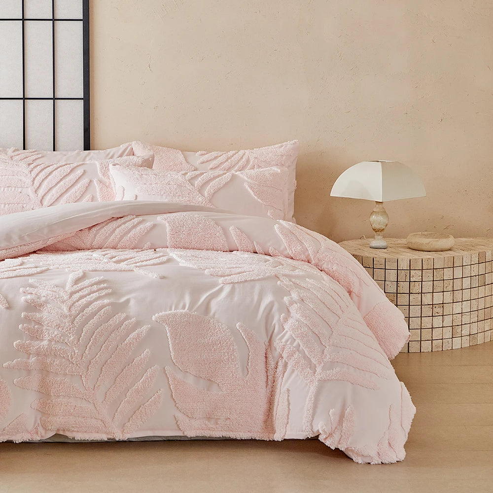Parure de lit avec housse de couette, tailles Twin, Double, Queen et King, 135 × 200 cm, style nordique, housse de couette avec motif feuilles tufté, linge de lit simple ou double, disponible jusqu’à 240 × 220 cm.