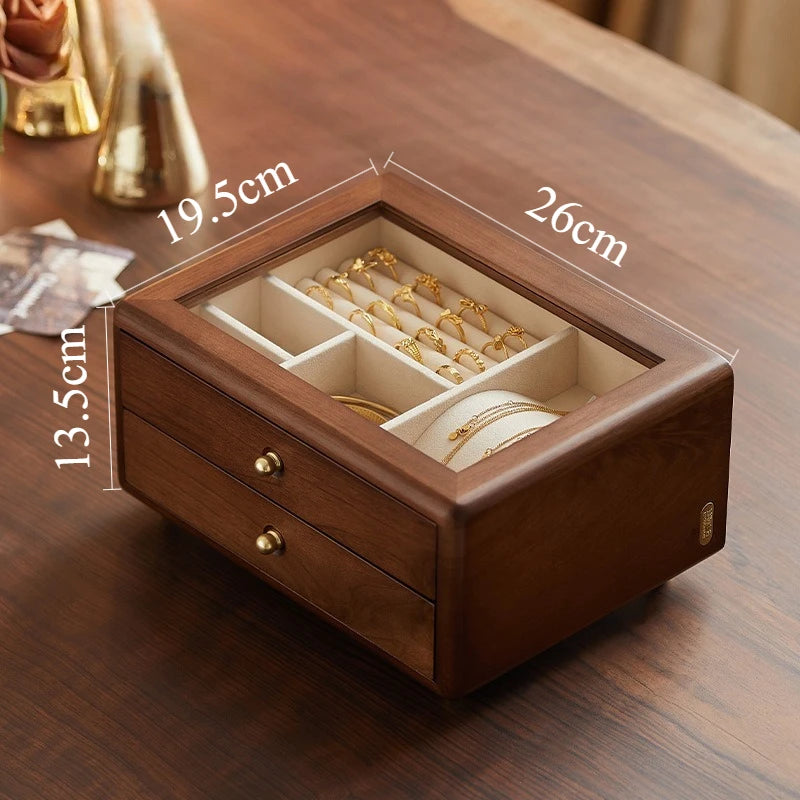 Boîte à bijoux en bois massif de luxe, style rétro, coffret de rangement pour bijoux, présentoir pour colliers, boucles d’oreilles et bracelets, vitrine et organisateur de bijoux