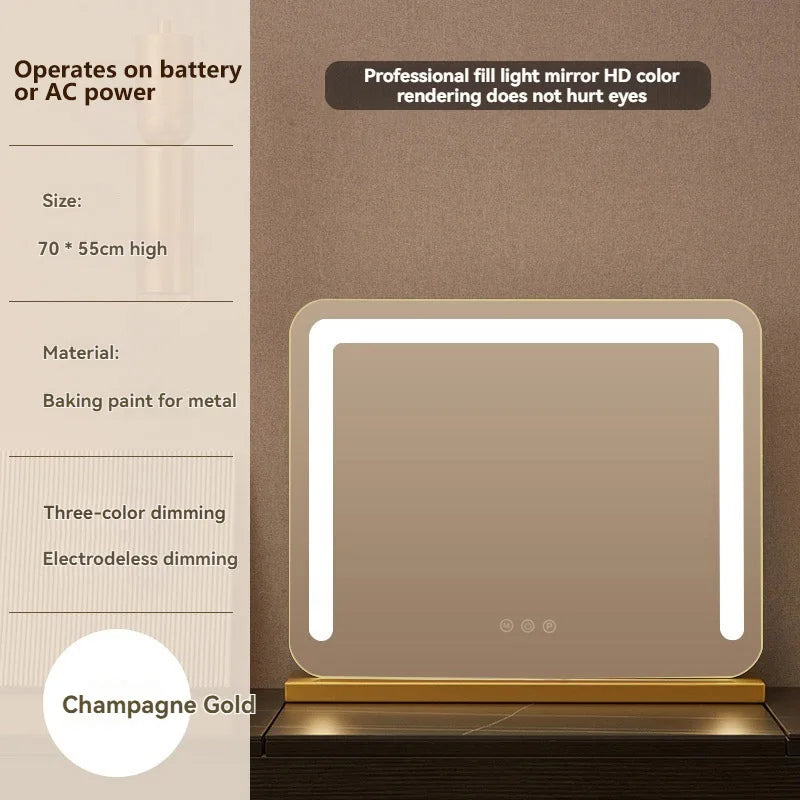 Grand miroir de maquillage LED intelligent de bureau avec éclairage, miroir de coiffeuse de table rotatif avec éclairage pour la maison