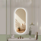 Miroir de salle de bain intelligent ovale avec écran tactile, miroir LED éclairé pour lavabo et maquillage, miroir mural long et petit miroir de courtoisie intelligent.