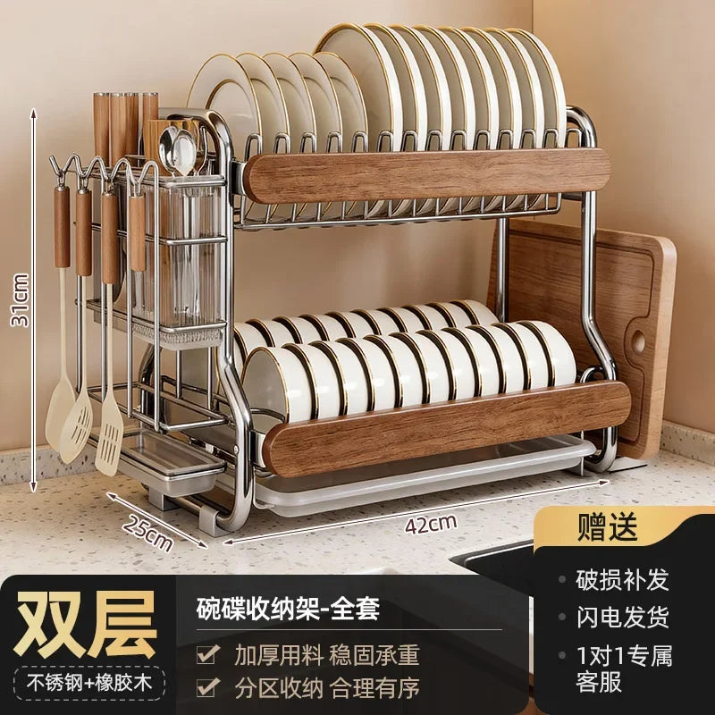 Étagère de rangement pour vaisselle en acier inoxydable, support de cuisine de comptoir multifonctionnel, égouttoir pour assiettes et bols