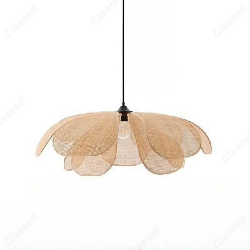 Suspension créative à LED en rotin tressé à la main, design pétales de fleur, douille E27, idéale pour salon de thé, salon, chambre ou salle à manger, pour une ambiance chaleureuse.