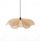 Suspension créative à LED en rotin tressé à la main, design pétales de fleur, douille E27, idéale pour salon de thé, salon, chambre ou salle à manger, pour une ambiance chaleureuse.