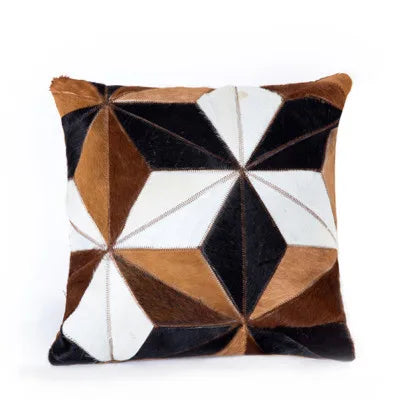 Housse de coussin en véritable cuir de vache 100 % naturel, 45 × 45 cm, motif vache marron crème, housse de coussin luxueuse pour décoration intérieure.