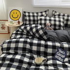 Parure de lit à carreaux, douce et agréable pour la peau, comprenant housse de couette, taies d’oreiller et drap de lit, linge de lit pour maison, disponible en tailles simple, double, Queen et King.