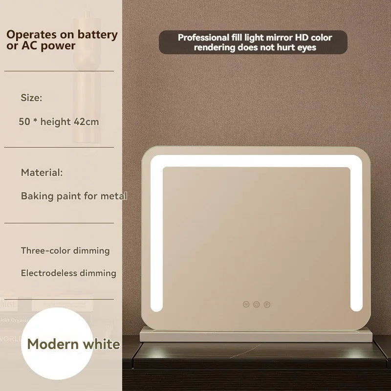 Grand miroir de maquillage LED intelligent de bureau avec éclairage, miroir de coiffeuse de table rotatif avec éclairage pour la maison