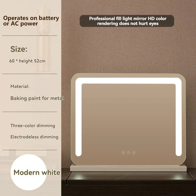 Grand miroir de maquillage LED intelligent de bureau avec éclairage, miroir de coiffeuse de table rotatif avec éclairage pour la maison