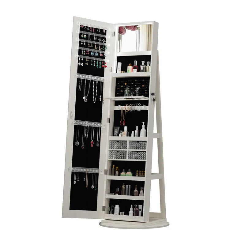 Miroir pleine longueur avec rangement pour bijoux et cosmétiques, armoire miroir du sol au plafond, meuble de rangement avec miroir intégré, idéal pour la maison et la coiffeuse