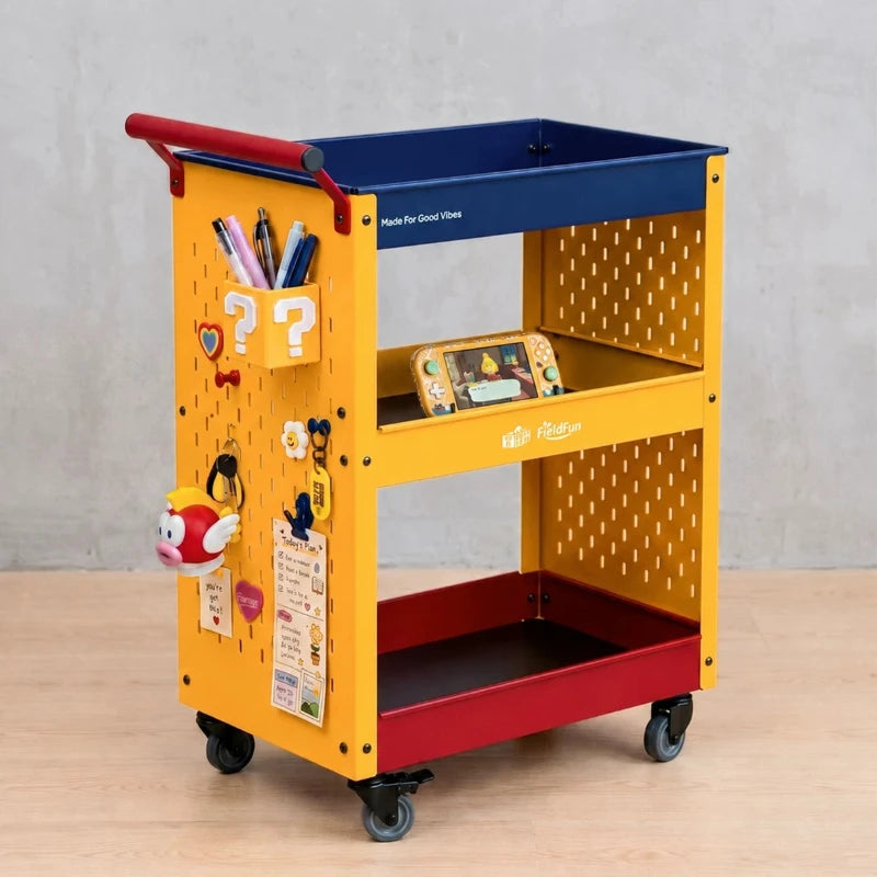 Desserte de rangement mobile avec panneau perforé, chariot roulant multifonctionnel, étagère et organisateur pour livres, collations et rangement à la maison