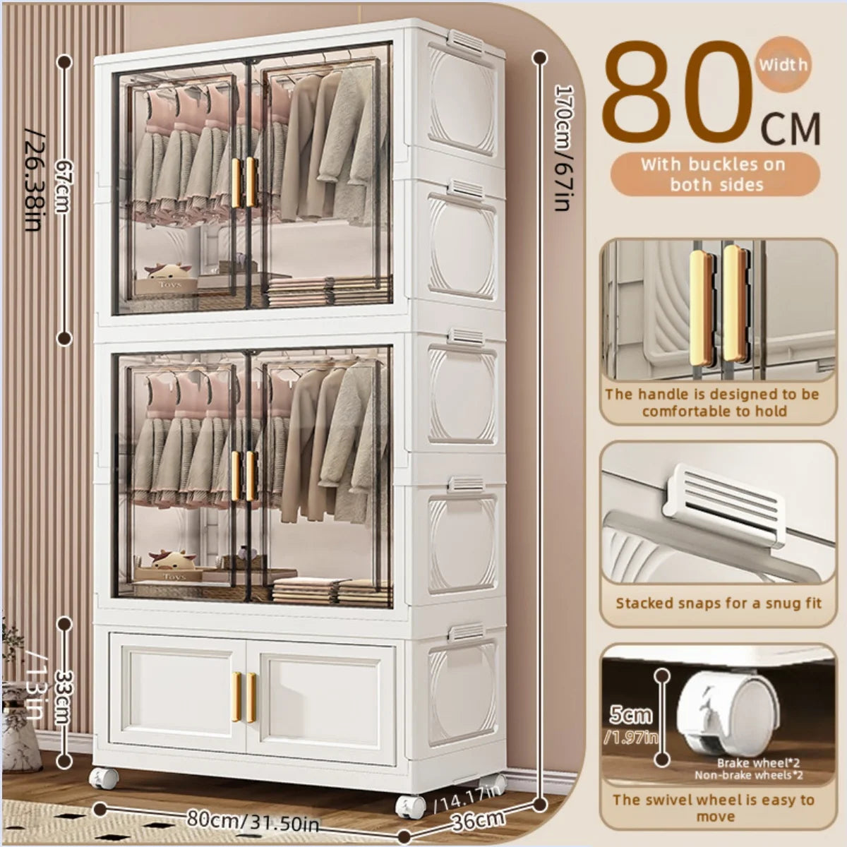 Boîte de rangement pliable en plastique, armoire simple pour chambre et dressing, meuble de rangement pour jouets, sans installation requise.