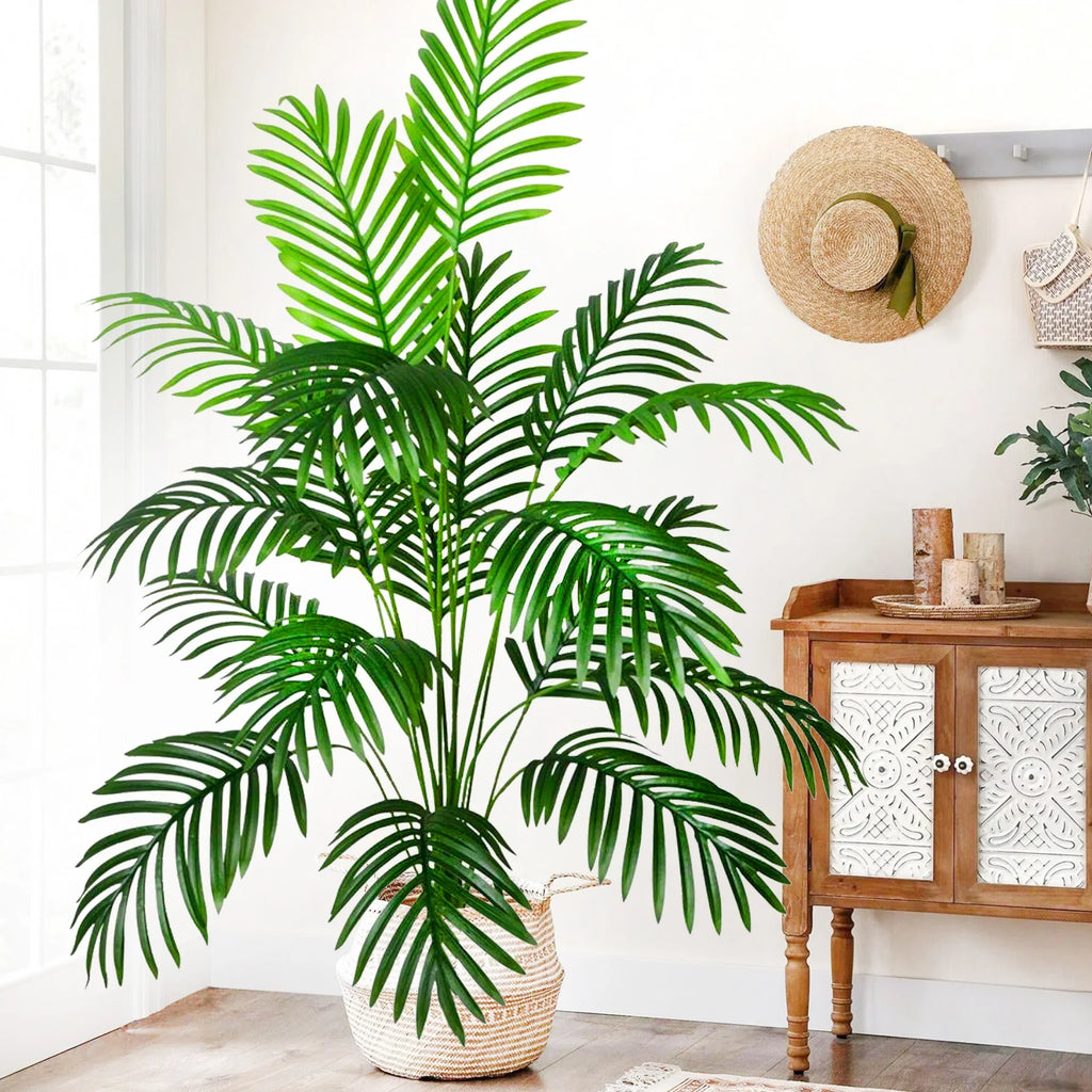 Grand palmier artificiel tropical de 50 à 120 cm, plante artificielle avec feuilles de palmier vertes en plastique, idéale pour la décoration de la maison et du jardin.
