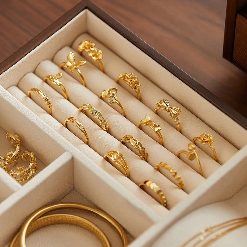 Boîte à bijoux en bois massif de luxe, style rétro, coffret de rangement pour bijoux, présentoir pour colliers, boucles d’oreilles et bracelets, vitrine et organisateur de bijoux