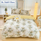 Ensemble 2/3 pièces pour lit Queen/King, housse de couette double avec imprimé floral vert et taies d’oreiller, style nordique, parure de lit confortable avec housse de couette.