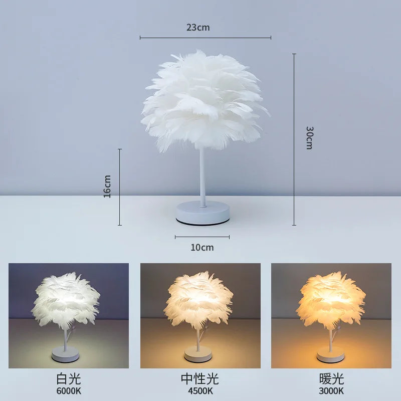 Nordic Decorative Feather Table Lamp Bedroom Bedside Lamp High Sense B & B Creative Ins Girl Heart Feather Lamp Light Luxury