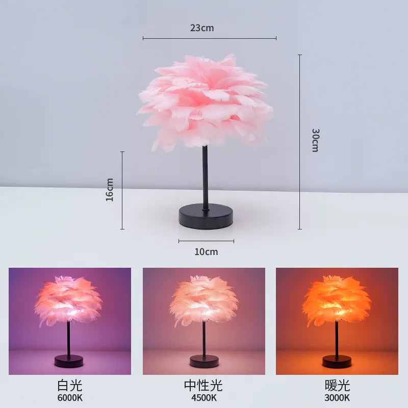 Nordic Decorative Feather Table Lamp Bedroom Bedside Lamp High Sense B & B Creative Ins Girl Heart Feather Lamp Light Luxury