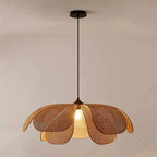 Suspension créative à LED en rotin tressé à la main, design pétales de fleur, douille E27, idéale pour salon de thé, salon, chambre ou salle à manger, pour une ambiance chaleureuse.