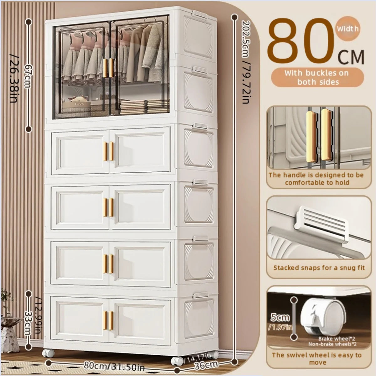 Boîte de rangement pliable en plastique, armoire simple pour chambre et dressing, meuble de rangement pour jouets, sans installation requise.