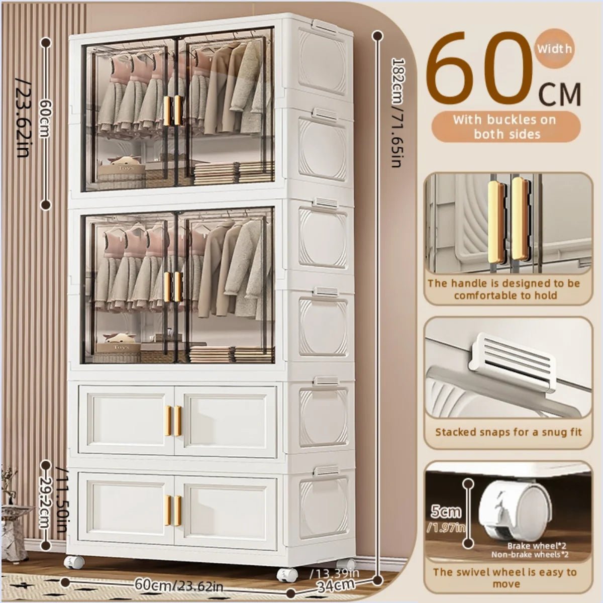 Boîte de rangement pliable en plastique, armoire simple pour chambre et dressing, meuble de rangement pour jouets, sans installation requise.