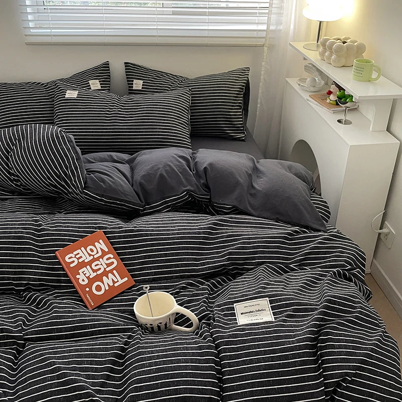 Parure de lit à carreaux, douce et agréable pour la peau, comprenant housse de couette, taies d’oreiller et drap de lit, linge de lit pour maison, disponible en tailles simple, double, Queen et King.