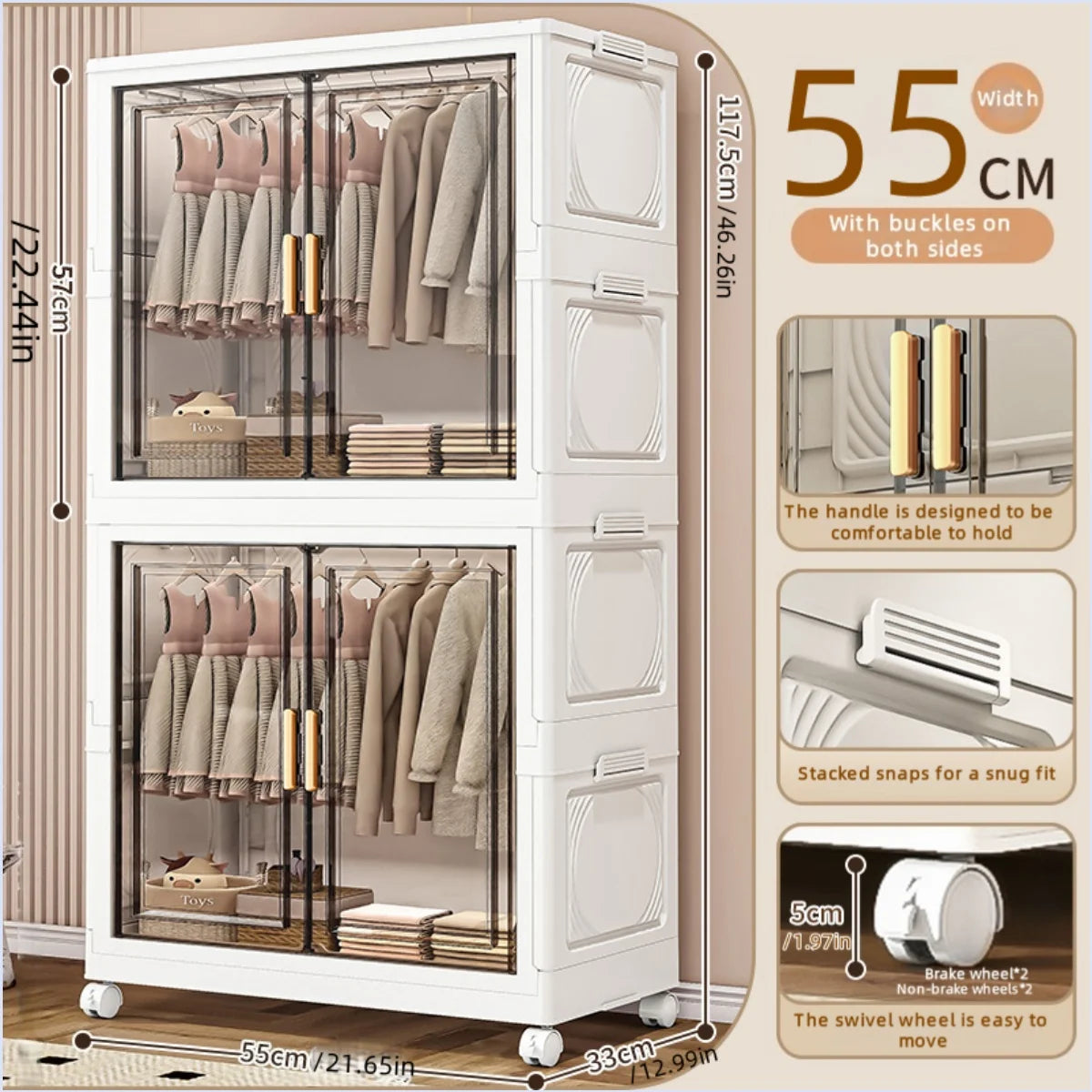 Boîte de rangement pliable en plastique, armoire simple pour chambre et dressing, meuble de rangement pour jouets, sans installation requise.