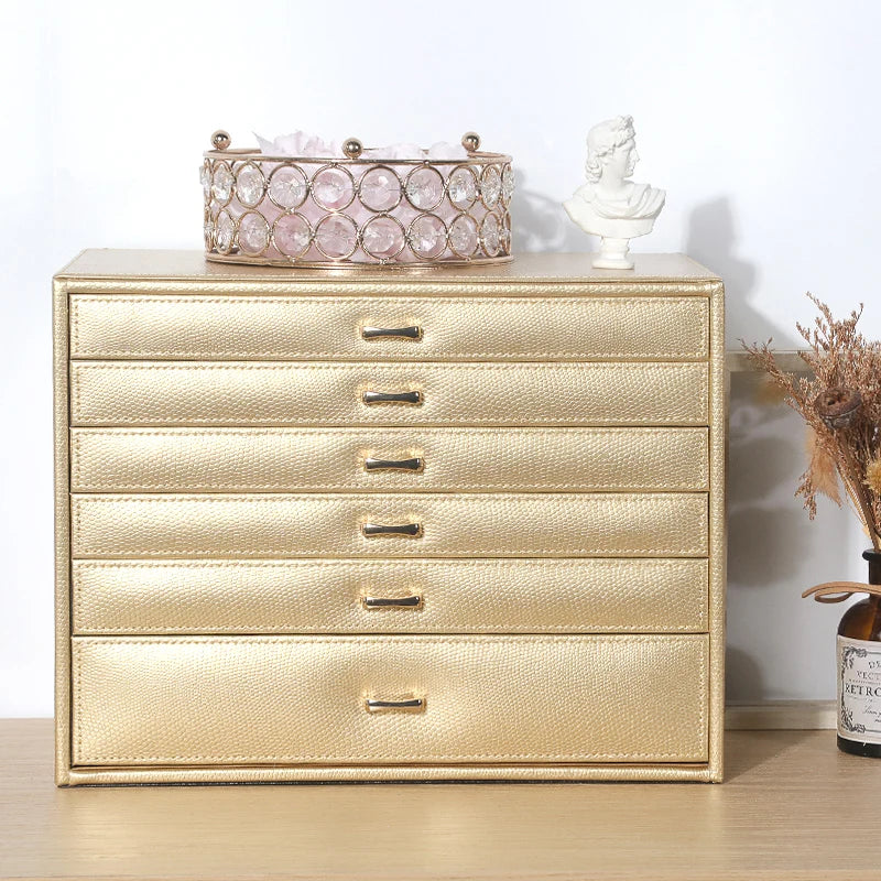 6 Layers PU Leather Jewelry Box Storage Case Display Organizer Ring Necklace Earring Collection for Gifts