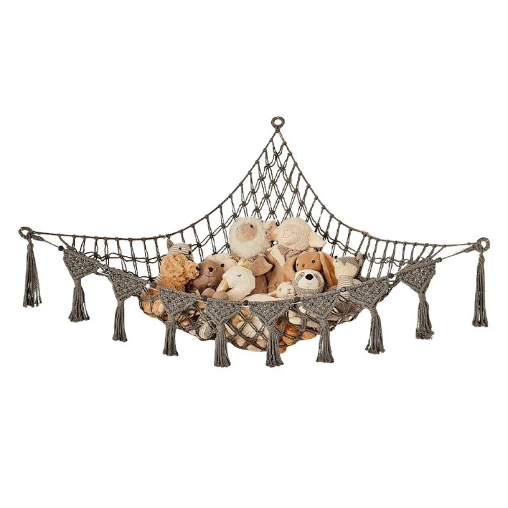 Grand hamac de rangement pour peluches, filet suspendu à grande capacité pour jouets, hamac en maille tressée gain de place pour chambre d’enfant et nurserie.