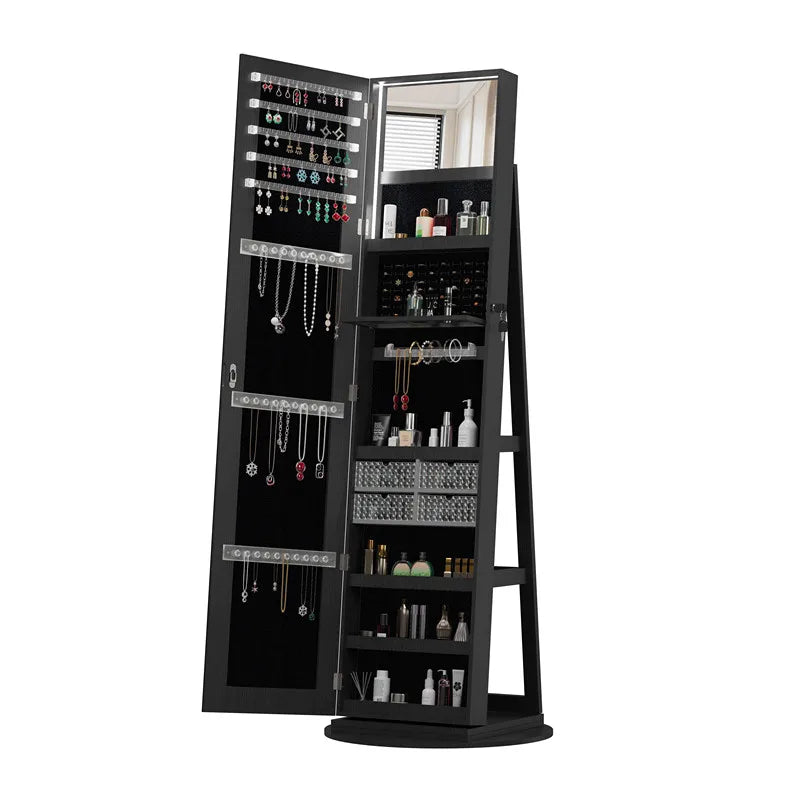 Miroir pleine longueur avec rangement pour bijoux et cosmétiques, armoire miroir du sol au plafond, meuble de rangement avec miroir intégré, idéal pour la maison et la coiffeuse