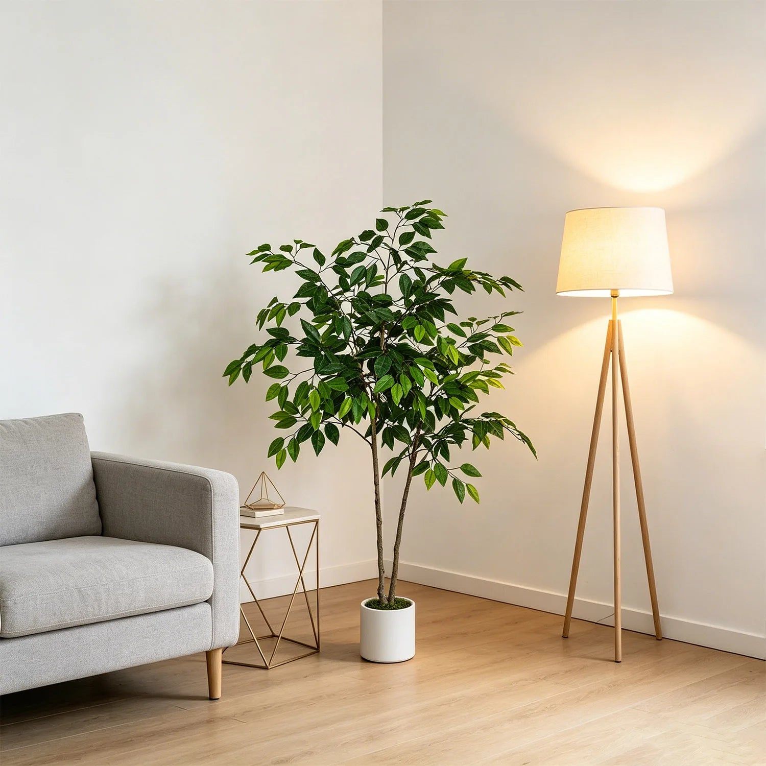 Ficus artificiel de 140 à 210 cm, plante artificielle à double tronc, décoration végétale synthétique pour intérieur, salon et maison.