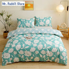 Ensemble 2/3 pièces pour lit Queen/King, housse de couette double avec imprimé floral vert et taies d’oreiller, style nordique, parure de lit confortable avec housse de couette.
