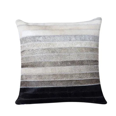 Housse de coussin en véritable cuir de vache 100 % naturel, 45 × 45 cm, motif vache marron crème, housse de coussin luxueuse pour décoration intérieure.