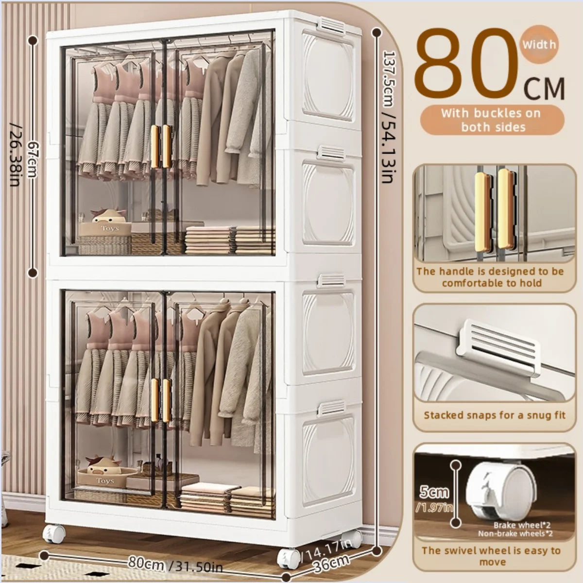Boîte de rangement pliable en plastique, armoire simple pour chambre et dressing, meuble de rangement pour jouets, sans installation requise.