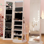 Armoire miroir pleine longueur rotative en bois massif – organisateur de bijoux et d’accessoires pour chambre à coucher – dressing mobile autoportant