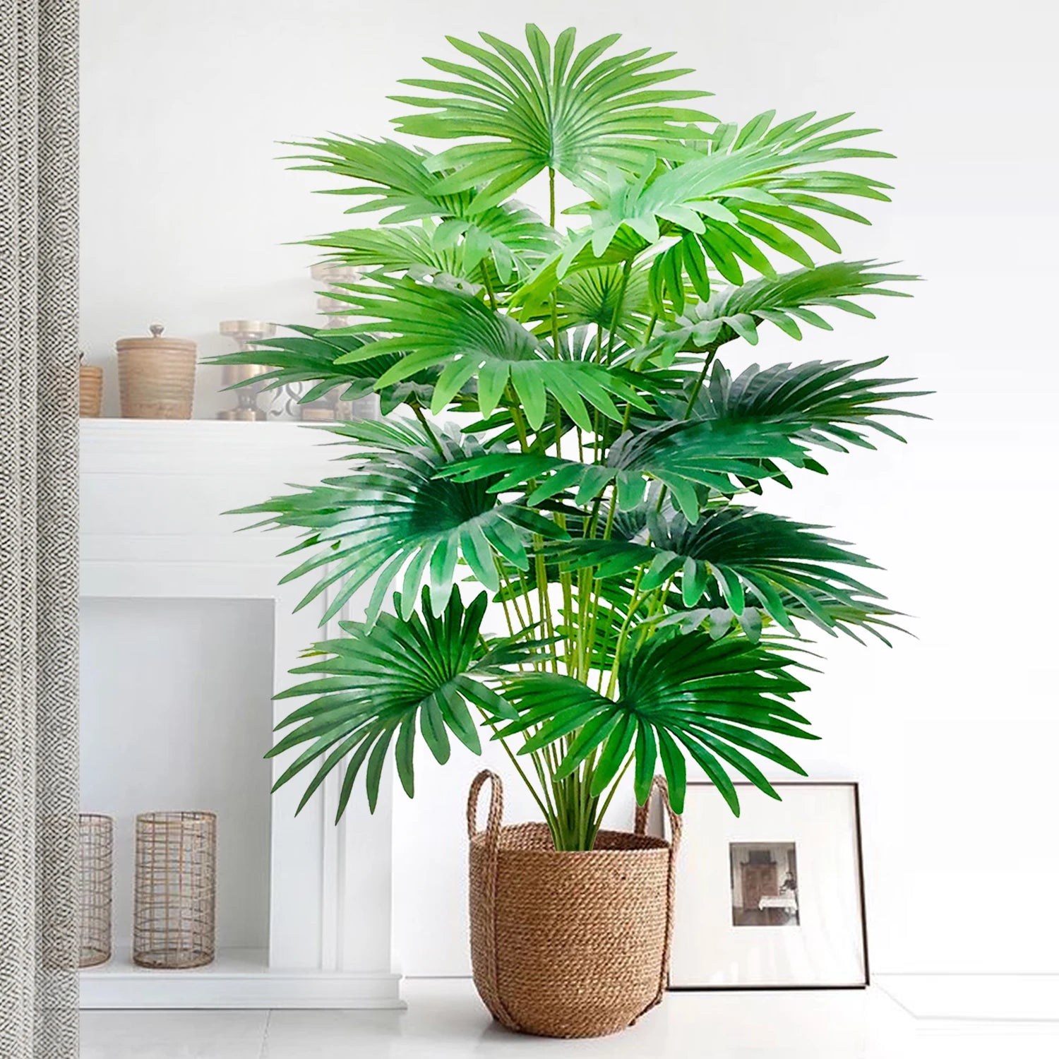 Grand palmier artificiel tropical de 50 à 120 cm, plante artificielle avec feuilles de palmier vertes en plastique, idéale pour la décoration de la maison et du jardin.