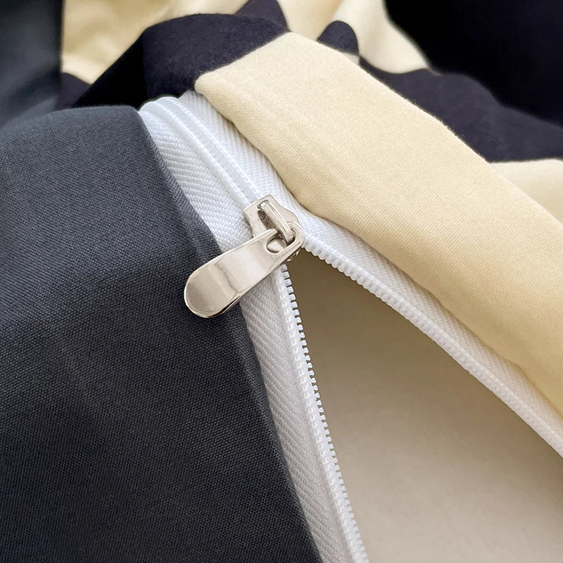 Parure de lit à carreaux, douce et agréable pour la peau, comprenant housse de couette, taies d’oreiller et drap de lit, linge de lit pour maison, disponible en tailles simple, double, Queen et King.