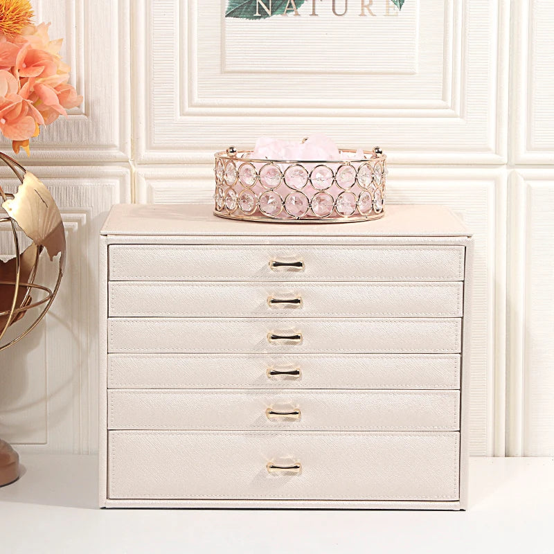 6 Layers PU Leather Jewelry Box Storage Case Display Organizer Ring Necklace Earring Collection for Gifts
